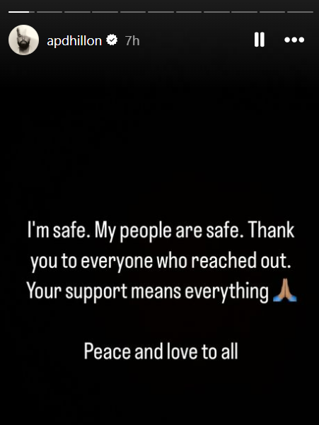 AP Dhillon Instagram Story