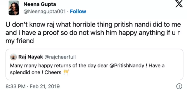 neena gupta tweet pritish nandy