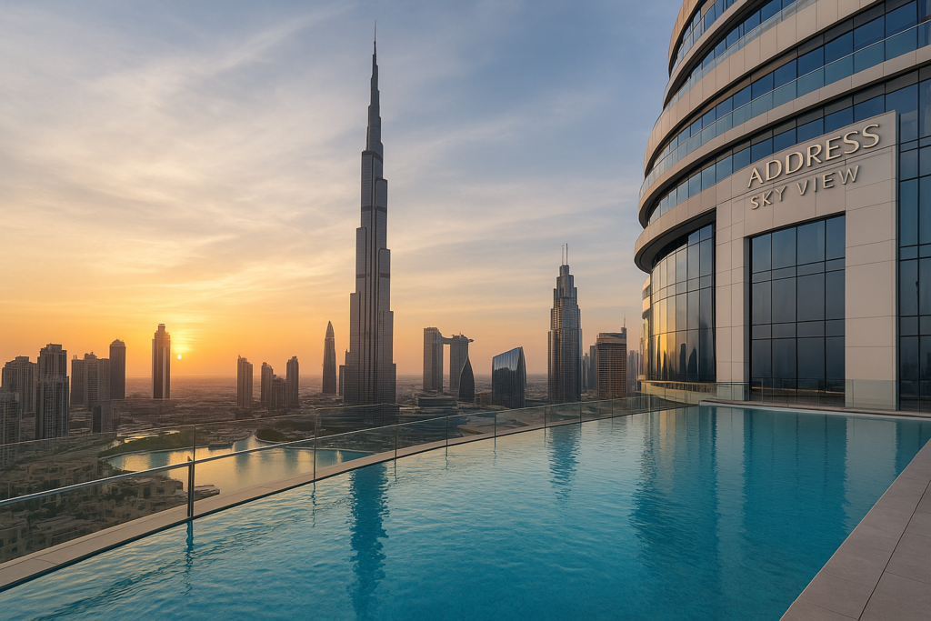 staycation locations Dubai – Address Sky View infinity pool