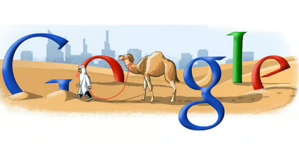 Google Doodle celebrating UAE 54th National Day with UAE flag colours