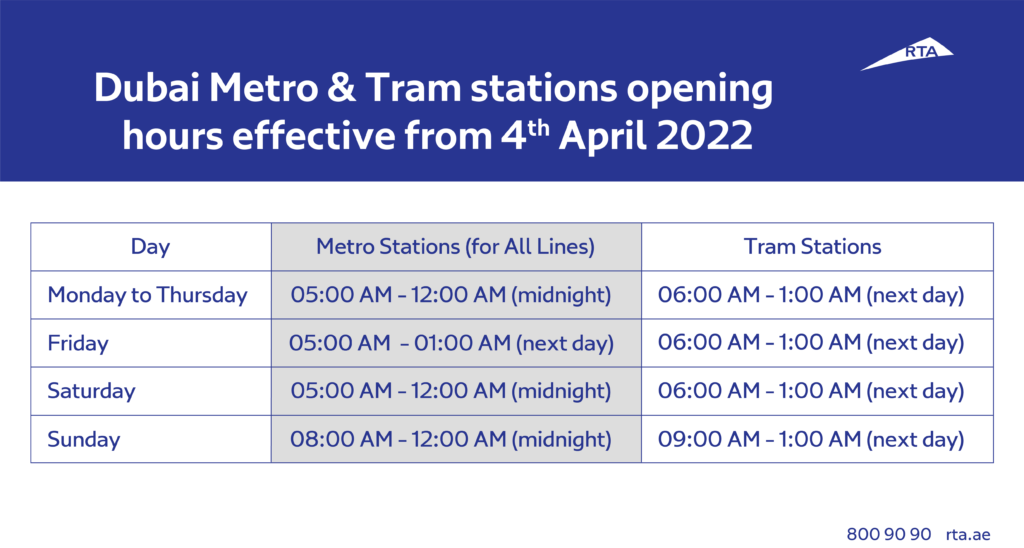 Dubai Metro and Tram timings
